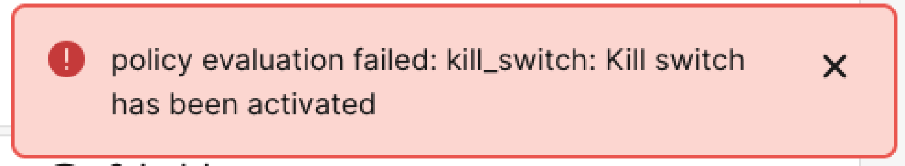 CircleCI UI showing the reason the build failed policy and was not executed